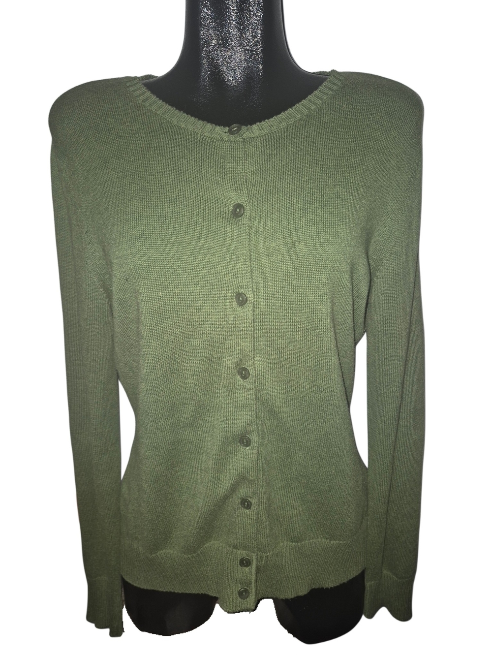 Eddie Bauer Olive Green Cotton Cashmere Blend Button-Front Women's Sweater L